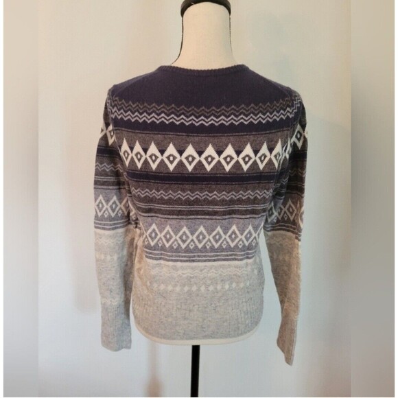 J.Crew Lightweight Horizontal Stripe Argyle Long Sleeve Wool Blend Sweater sz M - Picture 2 of 4